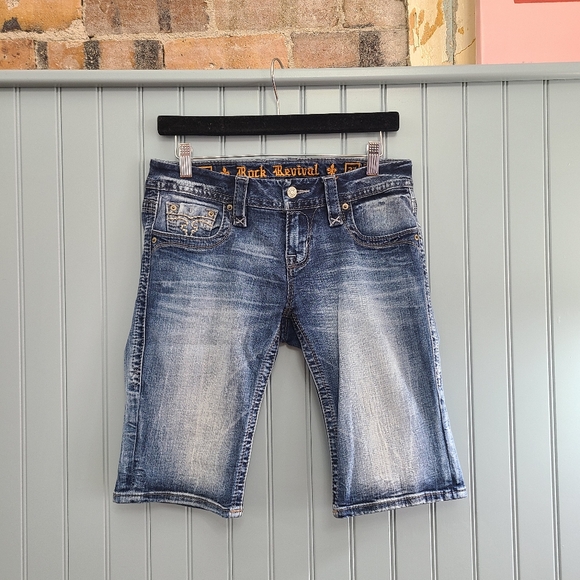 Rock Revival Alivia Bermuda Jean Shorts Size 27 - Picture 1 of 7